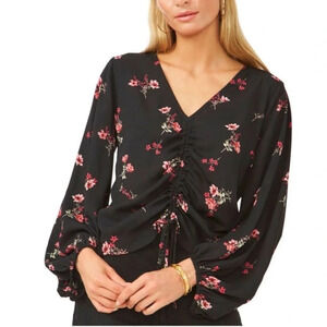 VINCE CAMUTO Floral Ruched Front Blouse